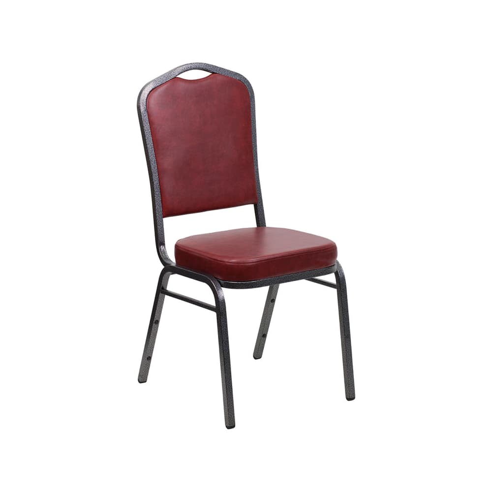 Wine Vinyl Silver Vein Metal Stack Chair