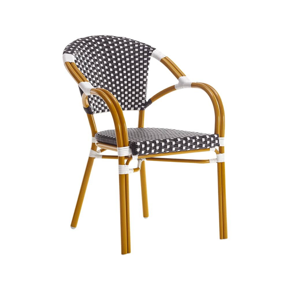 Cherry Finish Black and White Rattan Aluminum Patio Chair