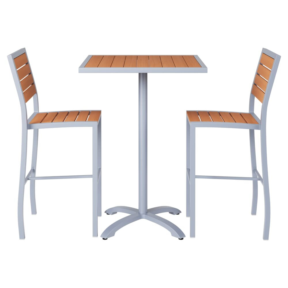 Teak and Gray Aluminum Bar-Height Patio Set