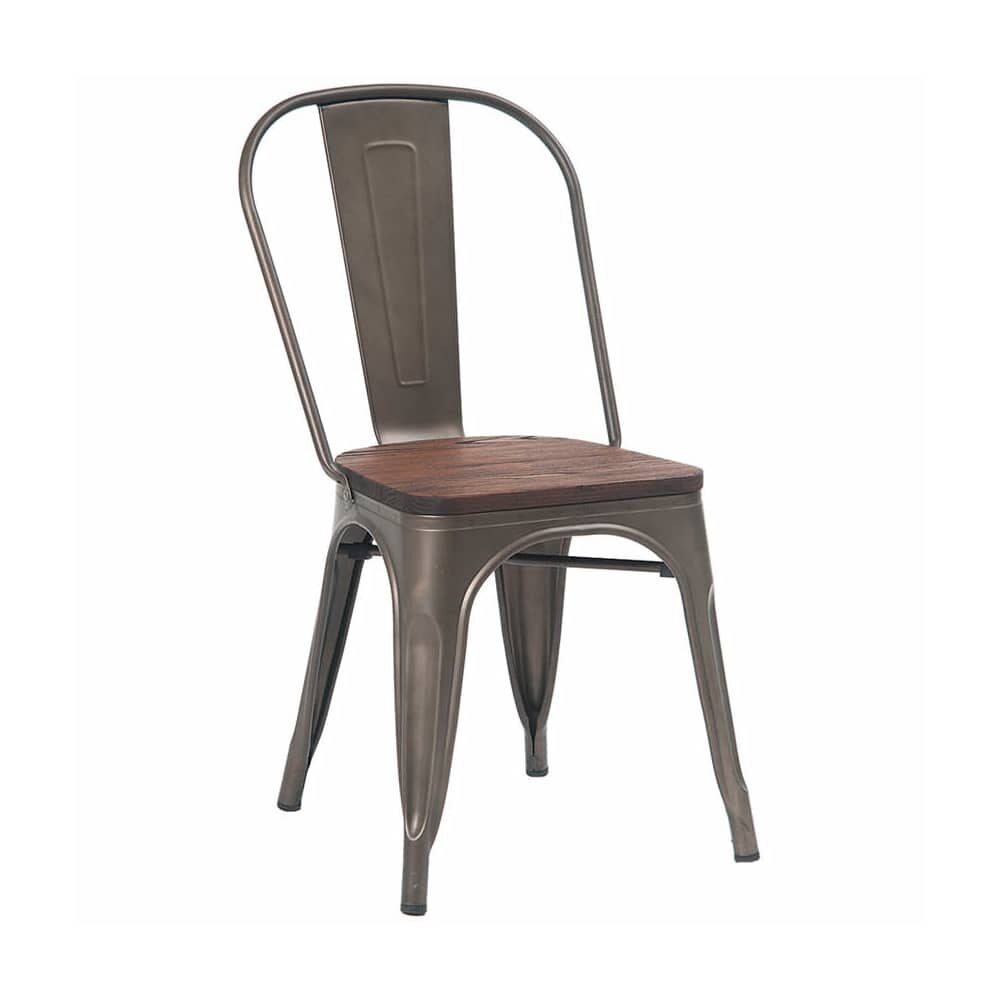 Dark Gray Finish Bistro-Style Metal Chair with Walnut Wood Seat