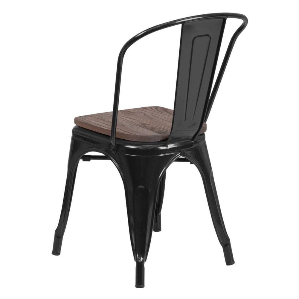 Black Metal Bistro-Style Chair with Walnut Wood Seat