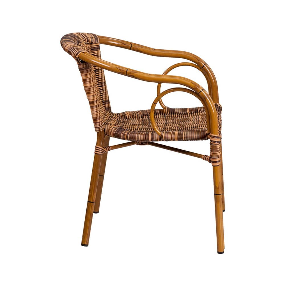 Cherry Frame Finish Brown Rattan Aluminum Bamboo Patio Chair