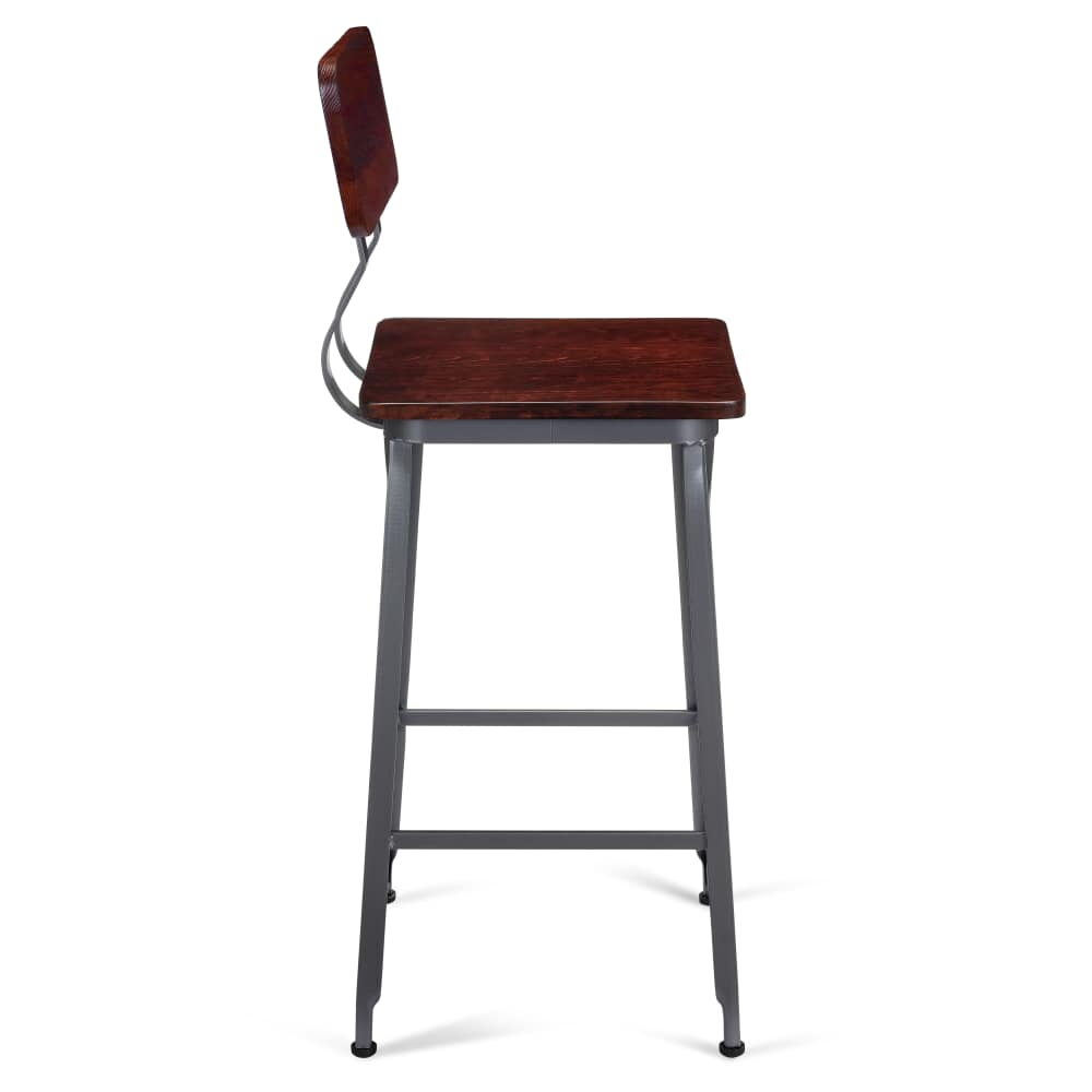 Wood Back Dark Gray Metal Massello Bar Stool