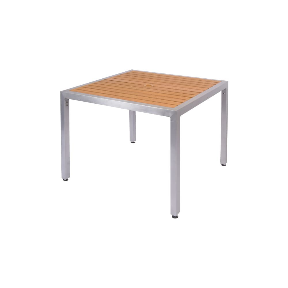 Faux-Teak Natural Aluminum Patio Table