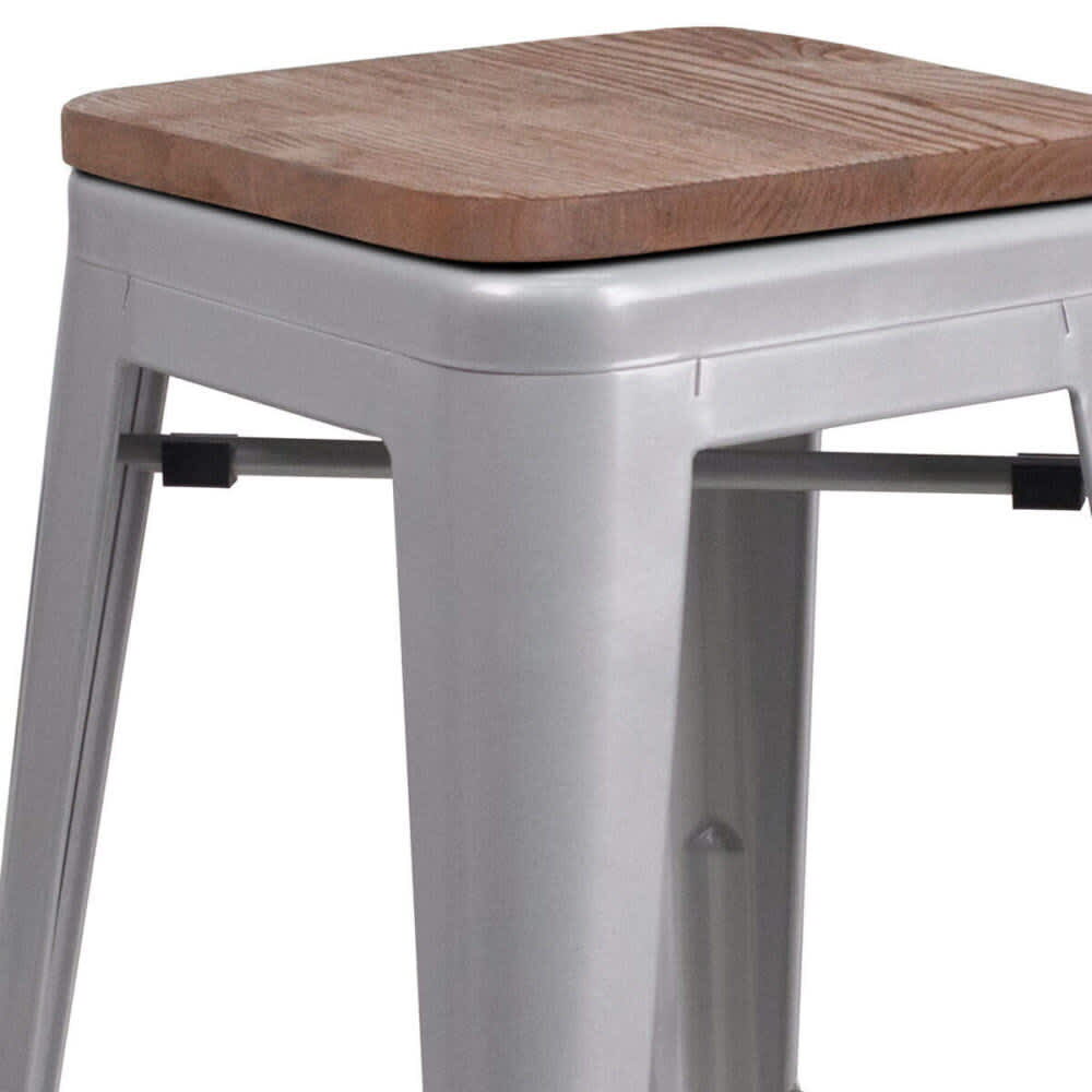 Silver Metal Bistro-Style Backless Bar Stool