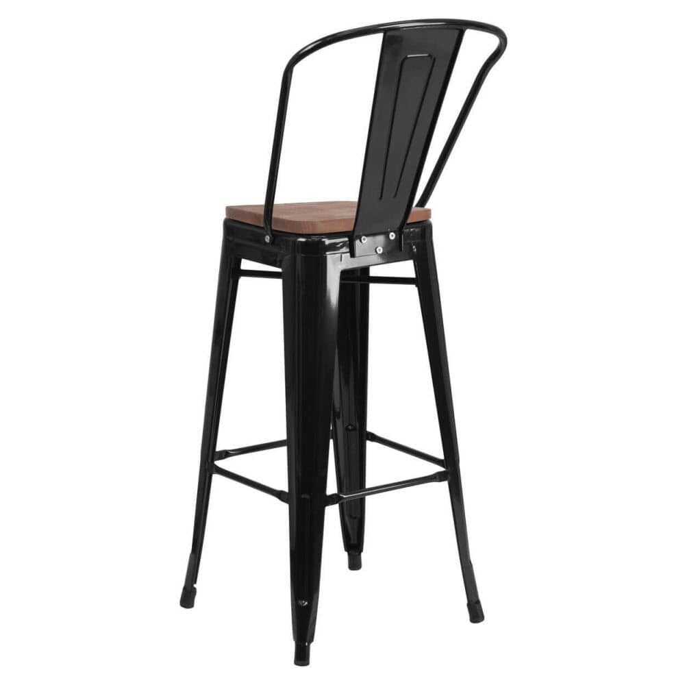 Walnut Wood Seat Black Metal Bistro-Style Bar Stool