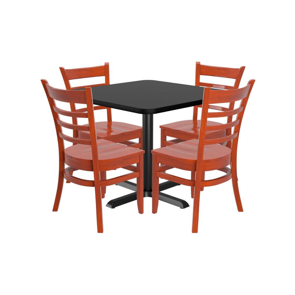 Square Reversible Table with 4 Ladder-Back Wood Chairs Set