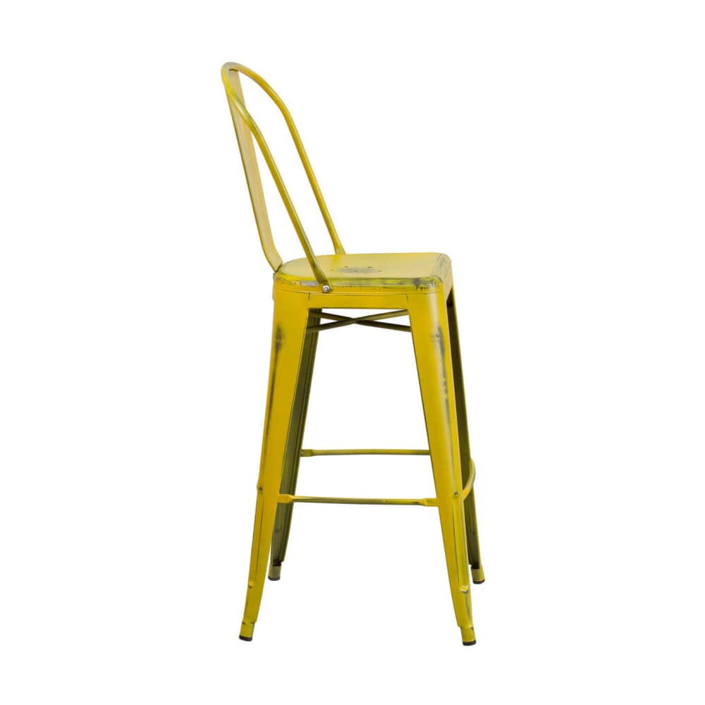 Distressed Yellow Bistro-Style Bar Stool