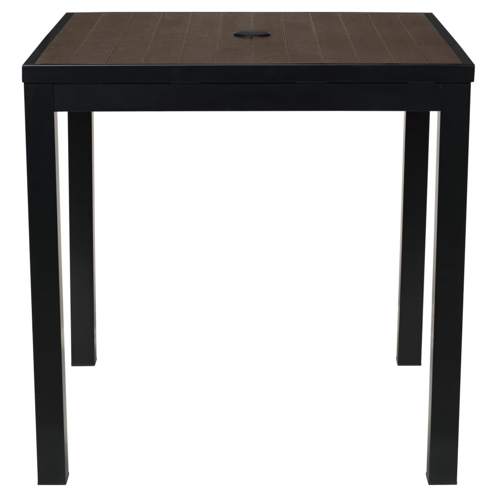 Black Finish Dark Walnut Faux Teak Aluminum Outdoor Table