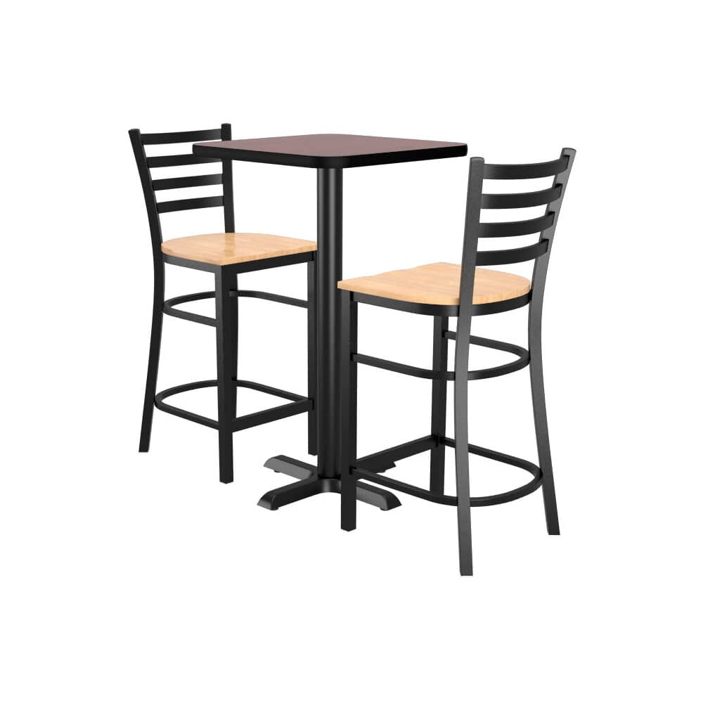 Square Reversible Table Set with 2 Ladder-Back Metal Bar Stools