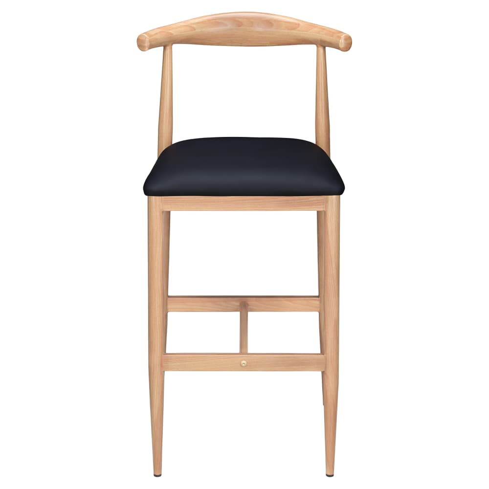 Natural Finish Wood Grain Metal Bar Stool with Black Vinyl Seat