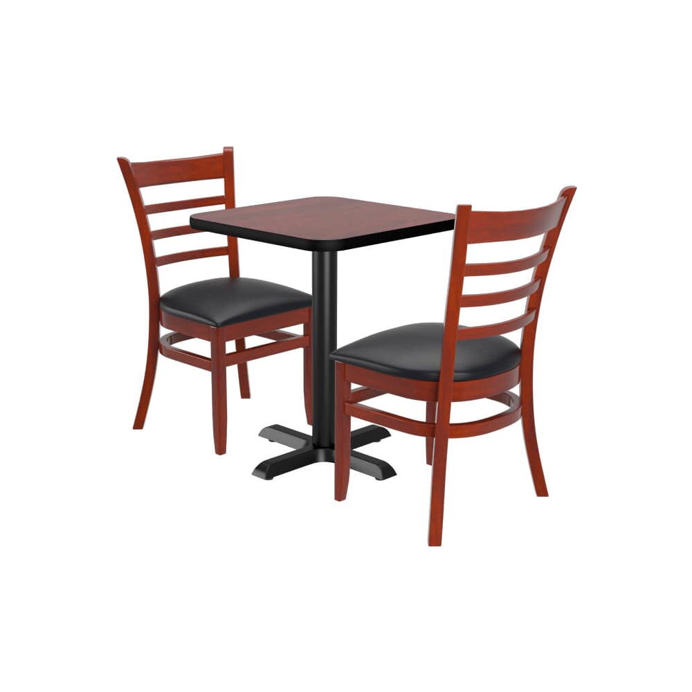 Square Reversible Table with 2 Ladder-Back Wood Chairs Set