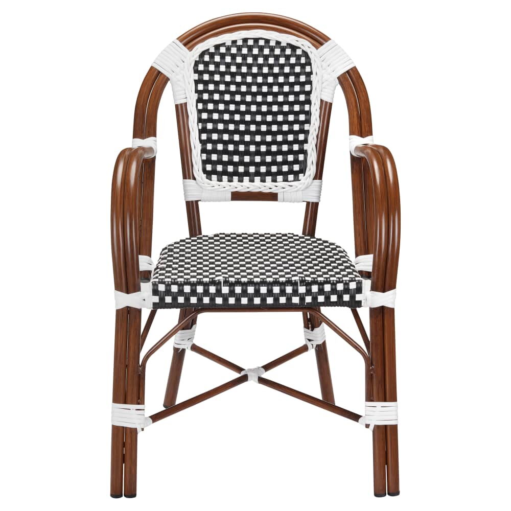 Walnut Finish Black and White Rattan Patio Armchair