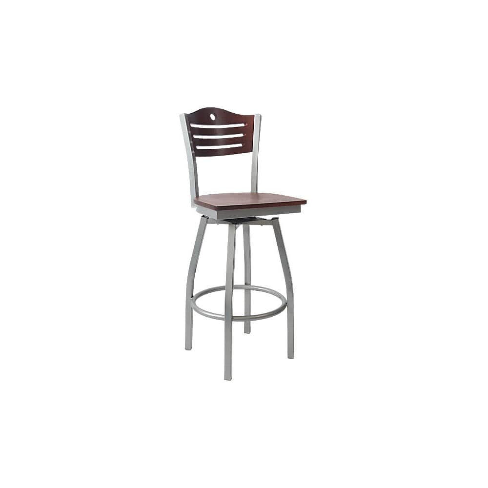 Circle and 3 Slats Silver Interchangeable Back Metal Swivel Bar Stool