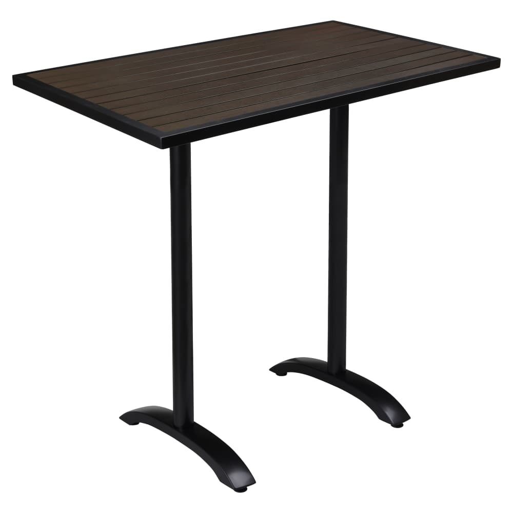 Dark Walnut Faux Teak Black Aluminum Patio Bar Table