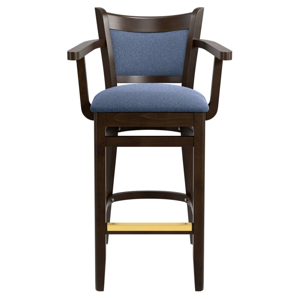Wood Padded Back Bar Stool with Arms