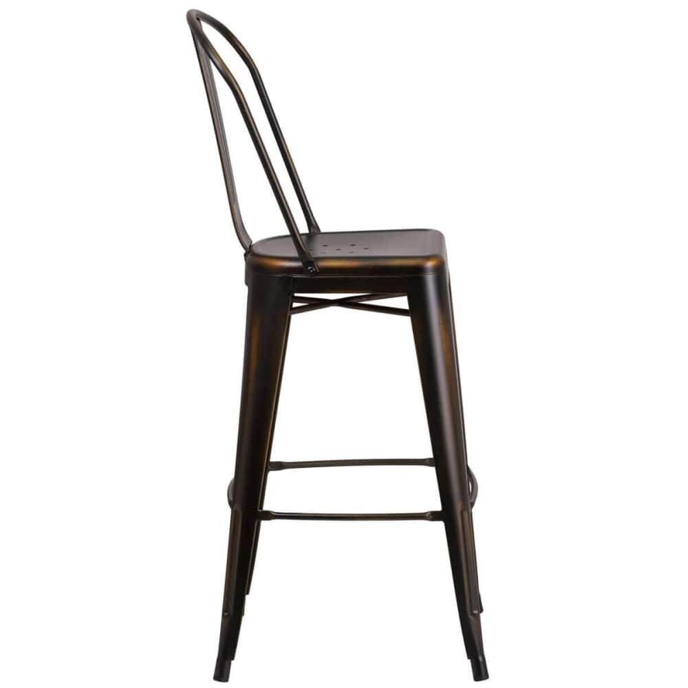 Distressed Bronze Metal Bistro-Style Bar Stool