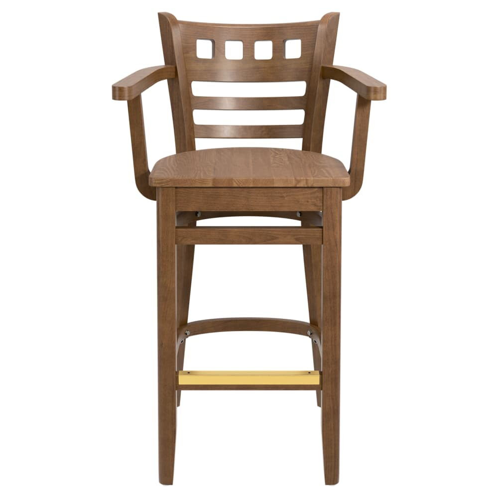 Wood American Back Bar Stool with Arms