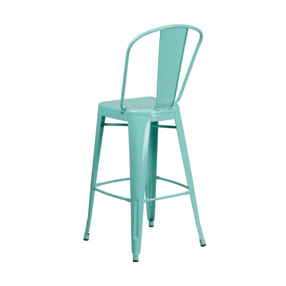 Light Blue Metal Bistro-Style Bar Stool