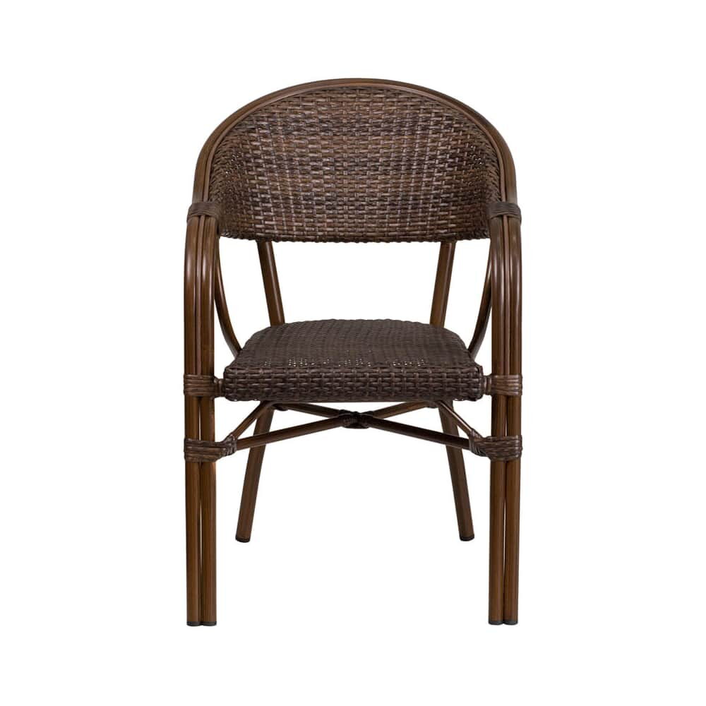 Bamboo Look Aluminum Frame Dark Brown Rattan Chair