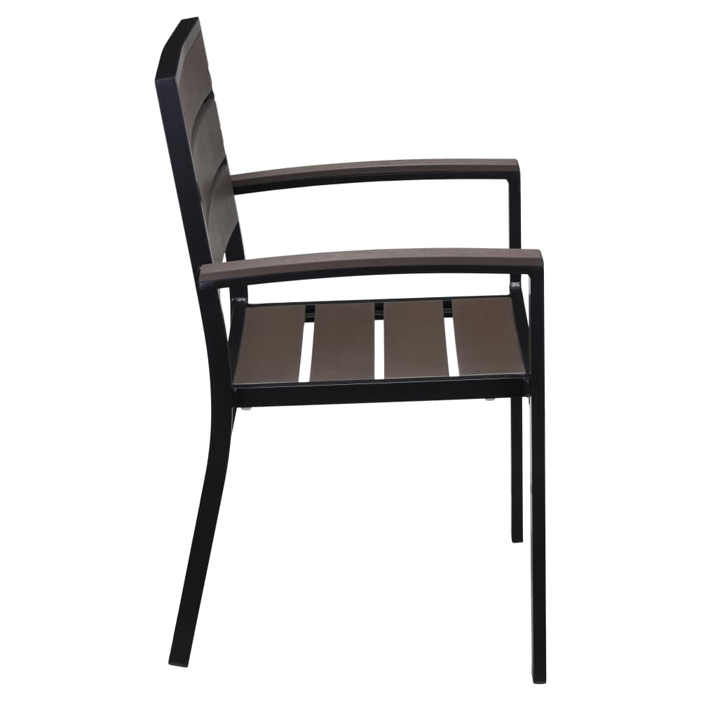 Dark Walnut Faux Teak Black Aluminum Armchair