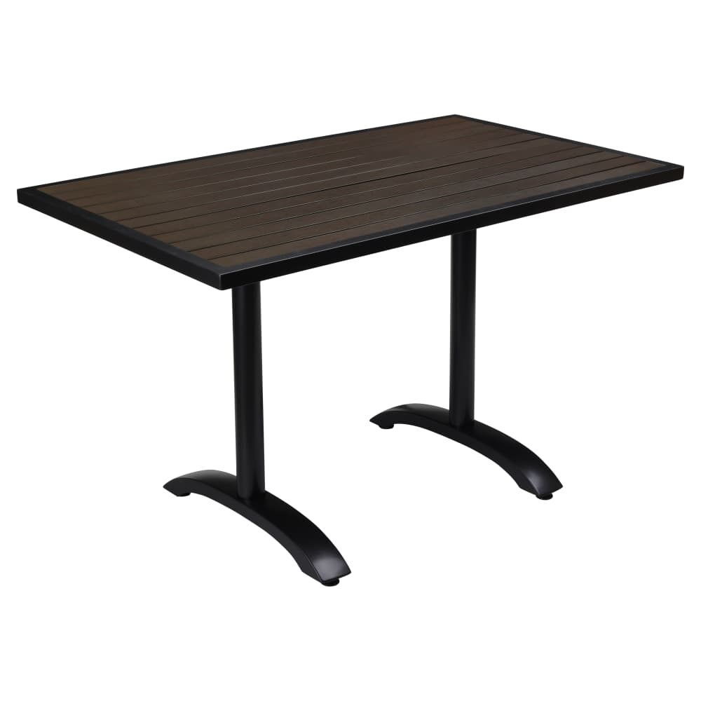 Dark Walnut Faux Teak Black Aluminum Patio Table