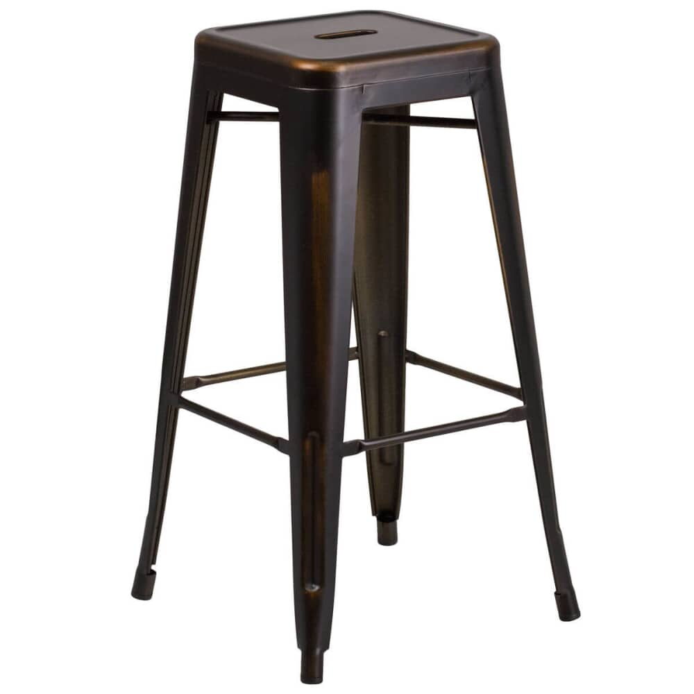 Distressed Bronze Bar Stool, Backless Bistro-Style
