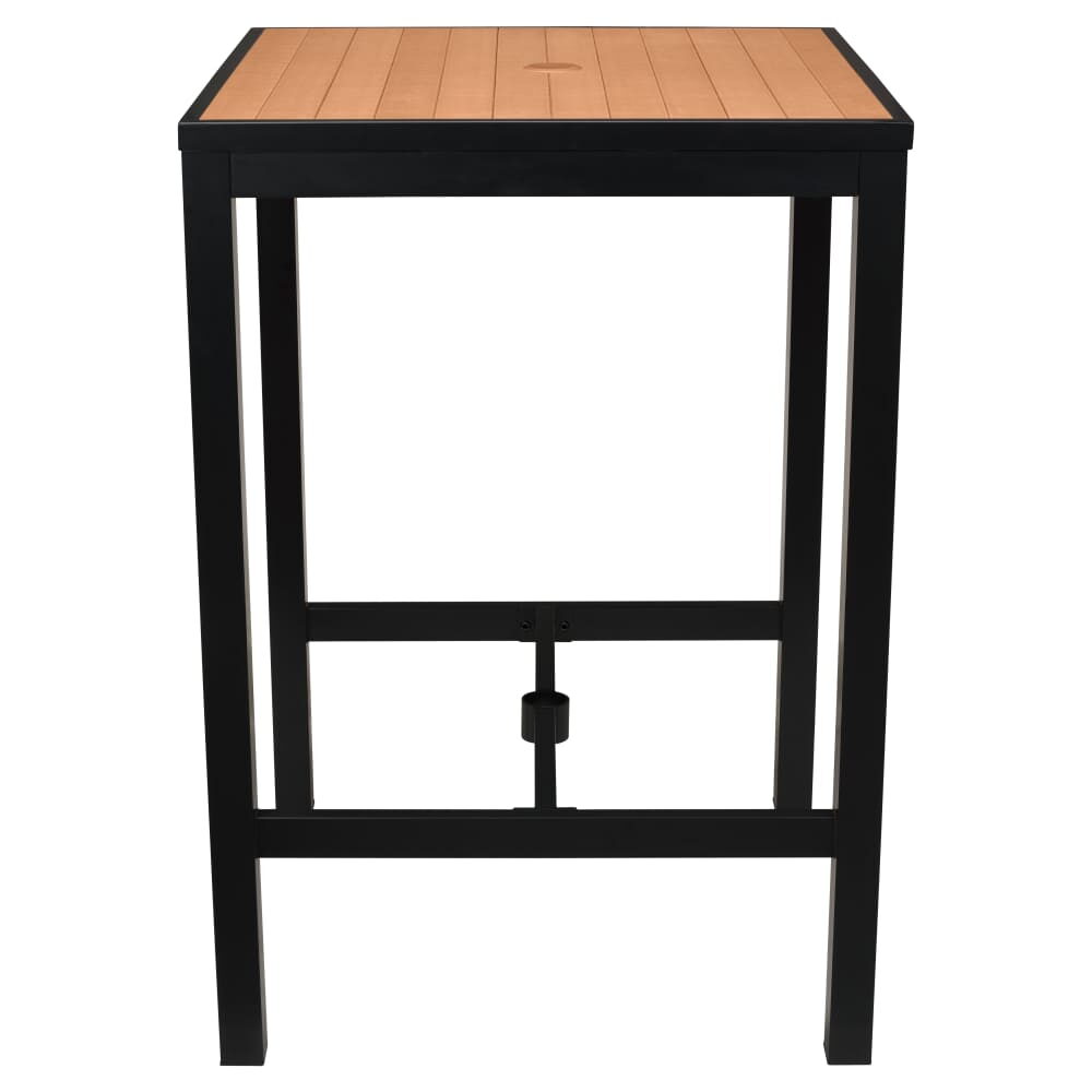 Black Finish Aluminum Outdoor Bar Table with Faux Teak