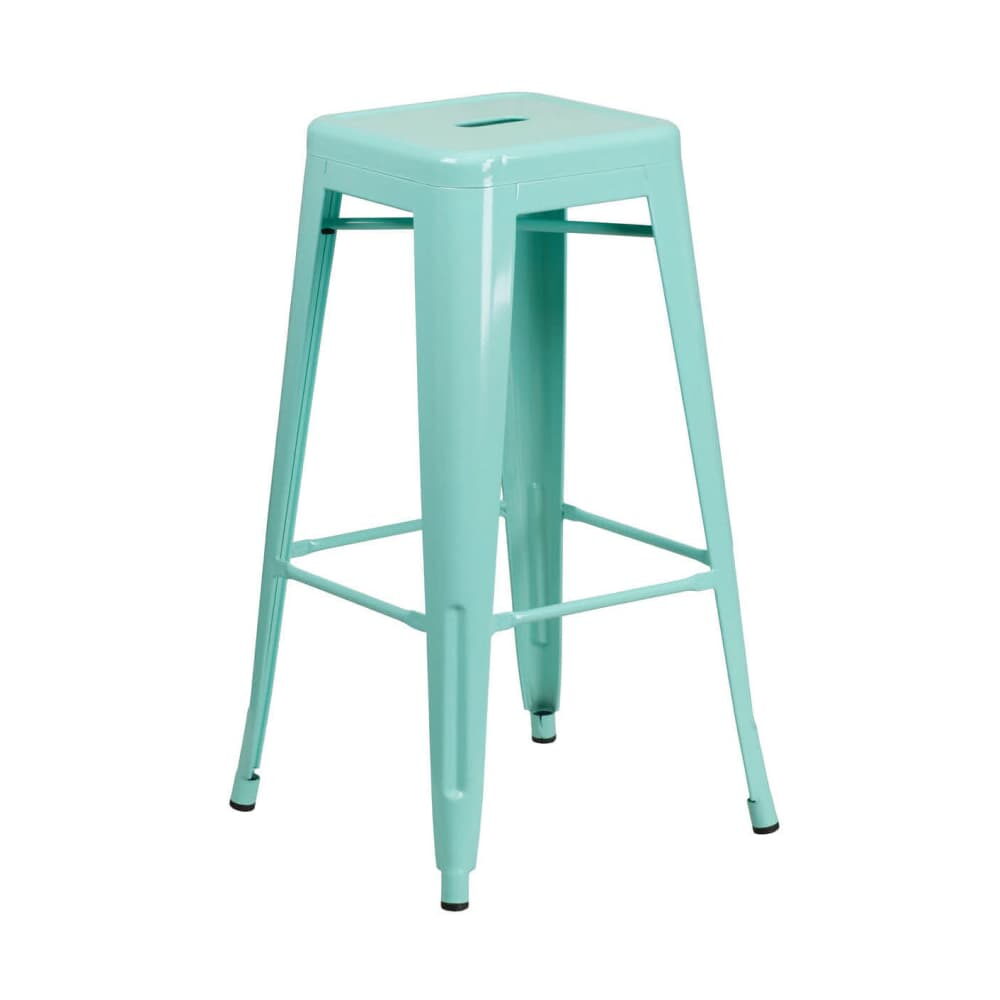 Light Blue Bar Stool, Backless Bistro Metal