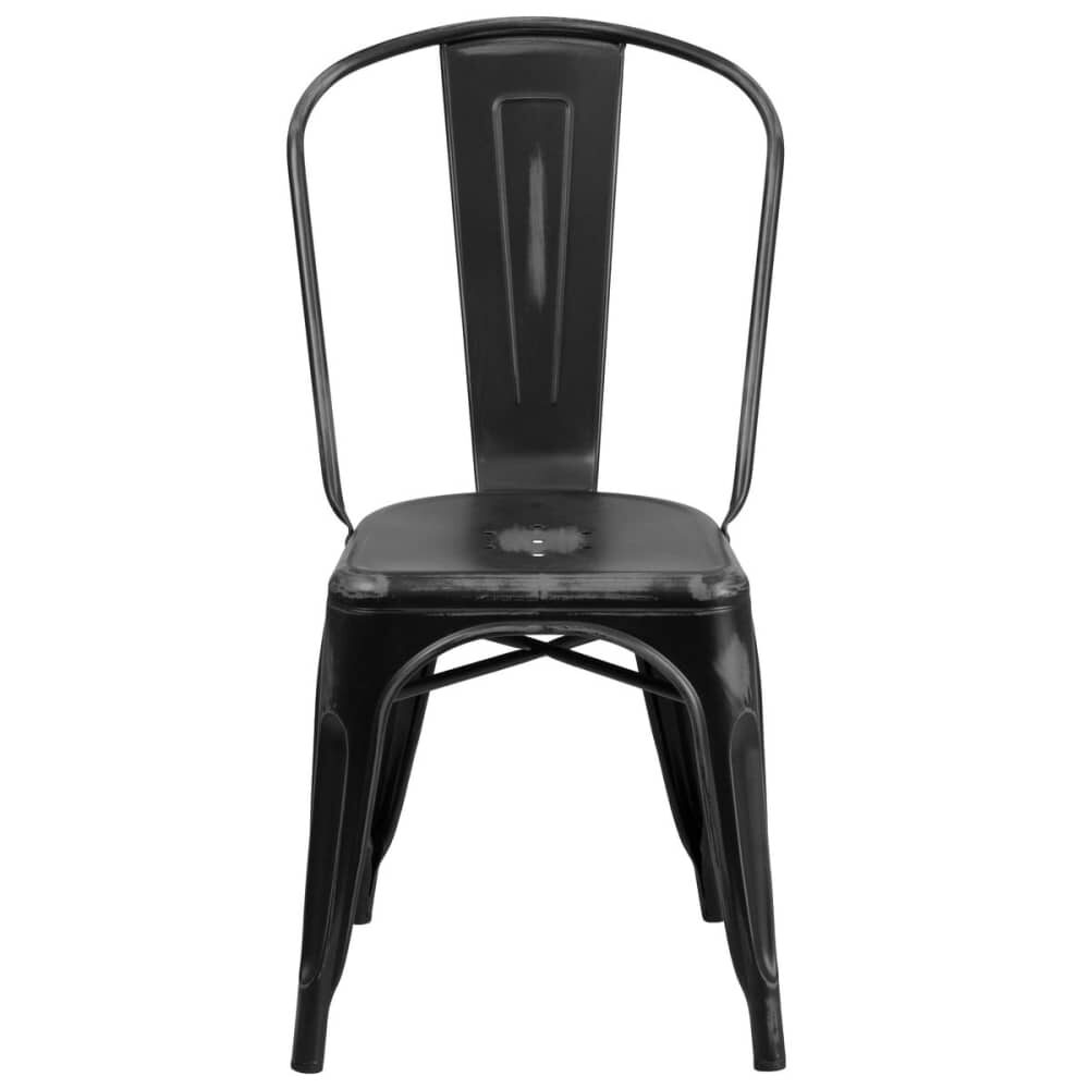 Distressed Black Finish Bistro-Style Metal Chair