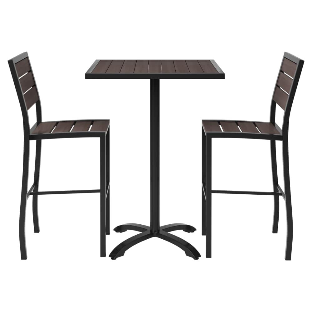 Dark Walnut and Black Aluminum Bar-Height Patio Set