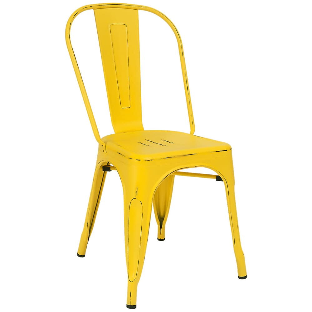 Distressed Yellow Finish Bistro-Style Metal Chair