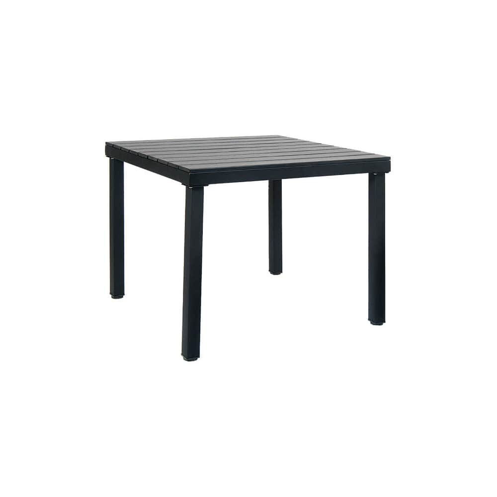 Black Faux Teak Top Table with Black Metal Frame