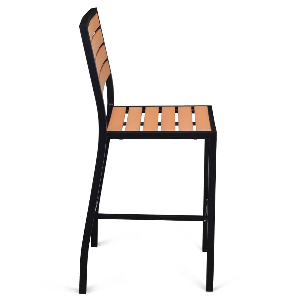 Faux Teak Black Patio Bar Stool
