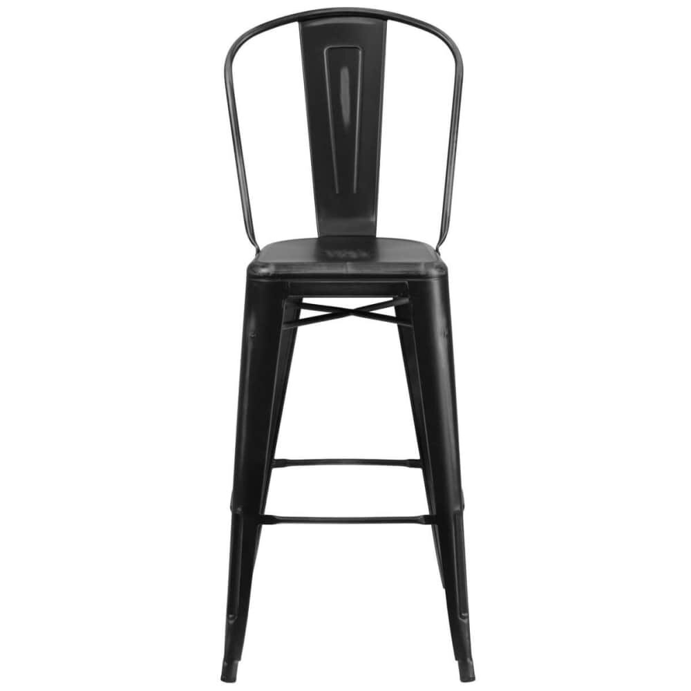 Distressed Black Metal Bistro-Style Bar Stool