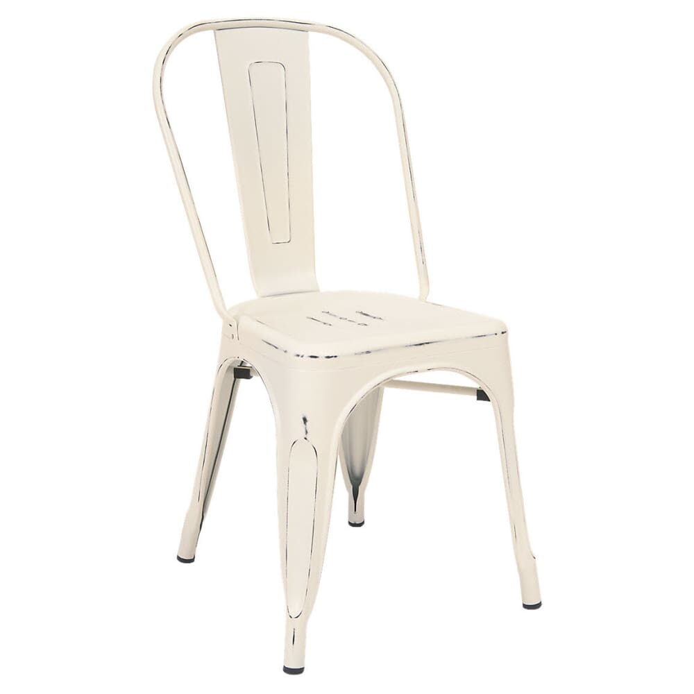 Distressed White Finish Bistro-Style Metal Chair