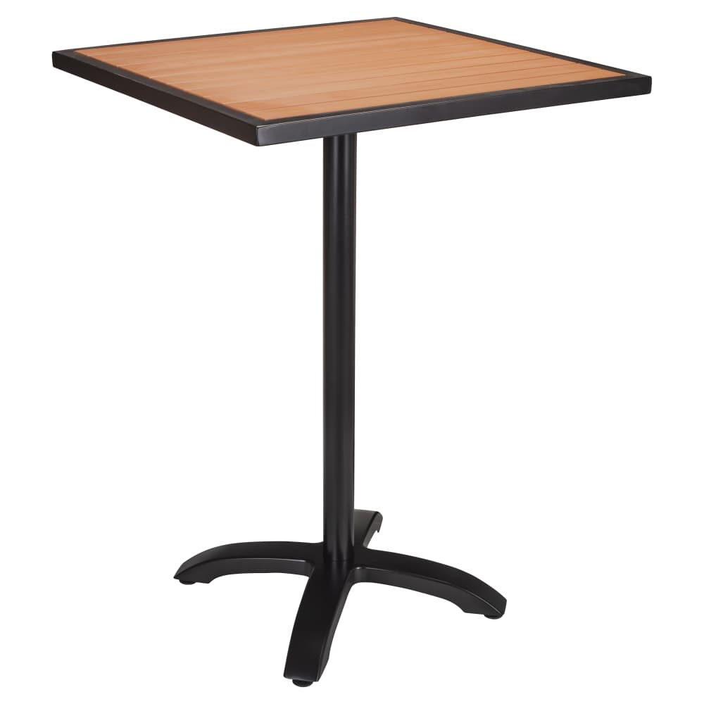 Natural Faux Teak Black Aluminum Patio Bar Table