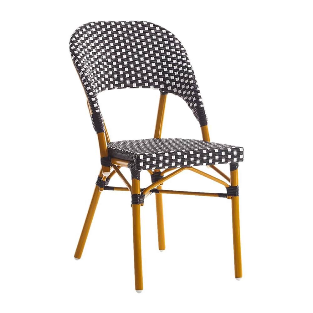 Black and White Rattan Cherry Frame Bamboo Metal Patio Chair