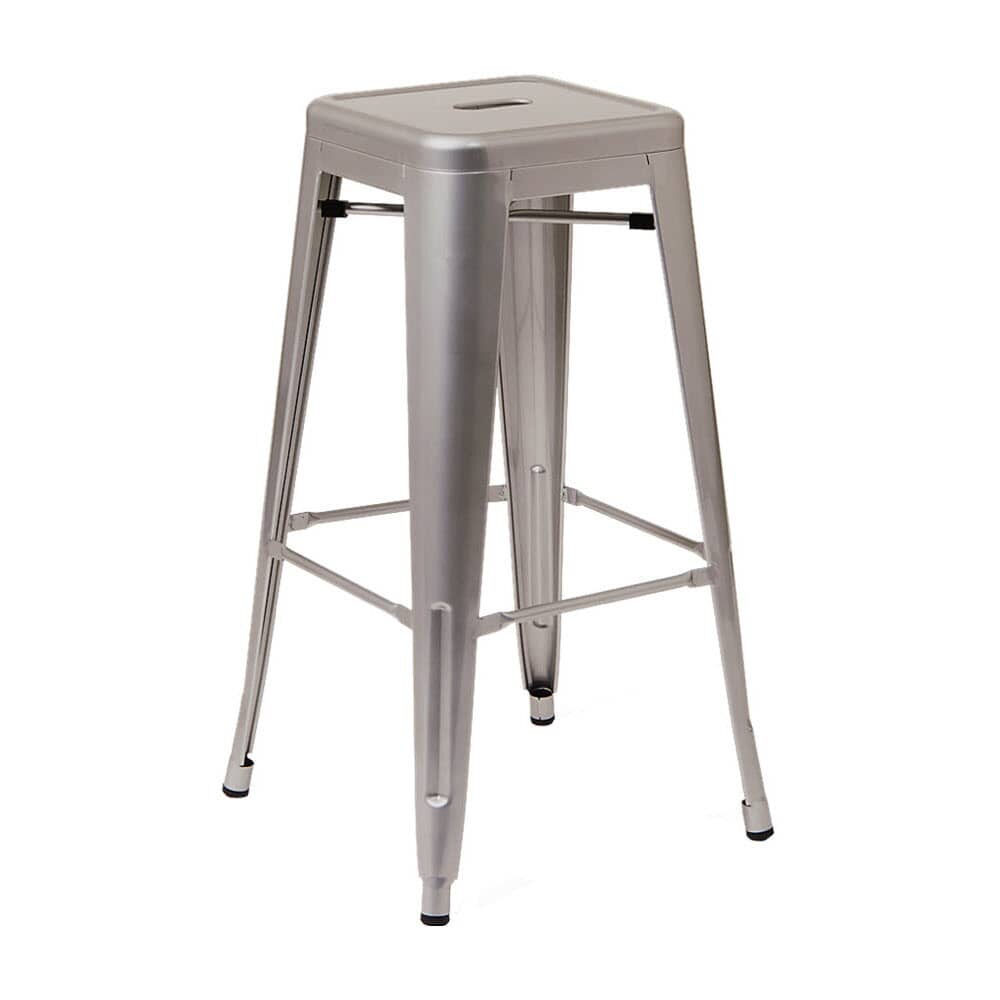 Light Gray Finish Bistro-Style Metal Backless Bar Stool