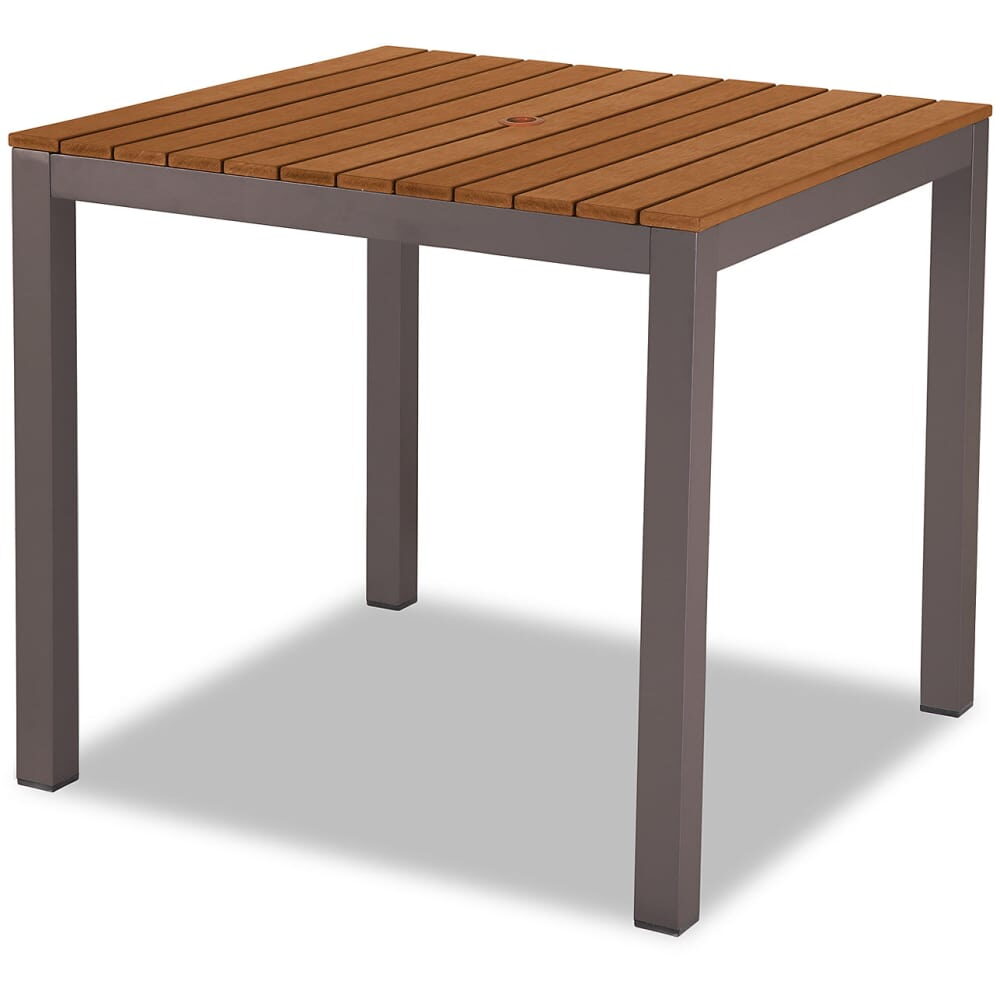 Rust Color Finish Faux Teak Slats Aluminum Patio Table