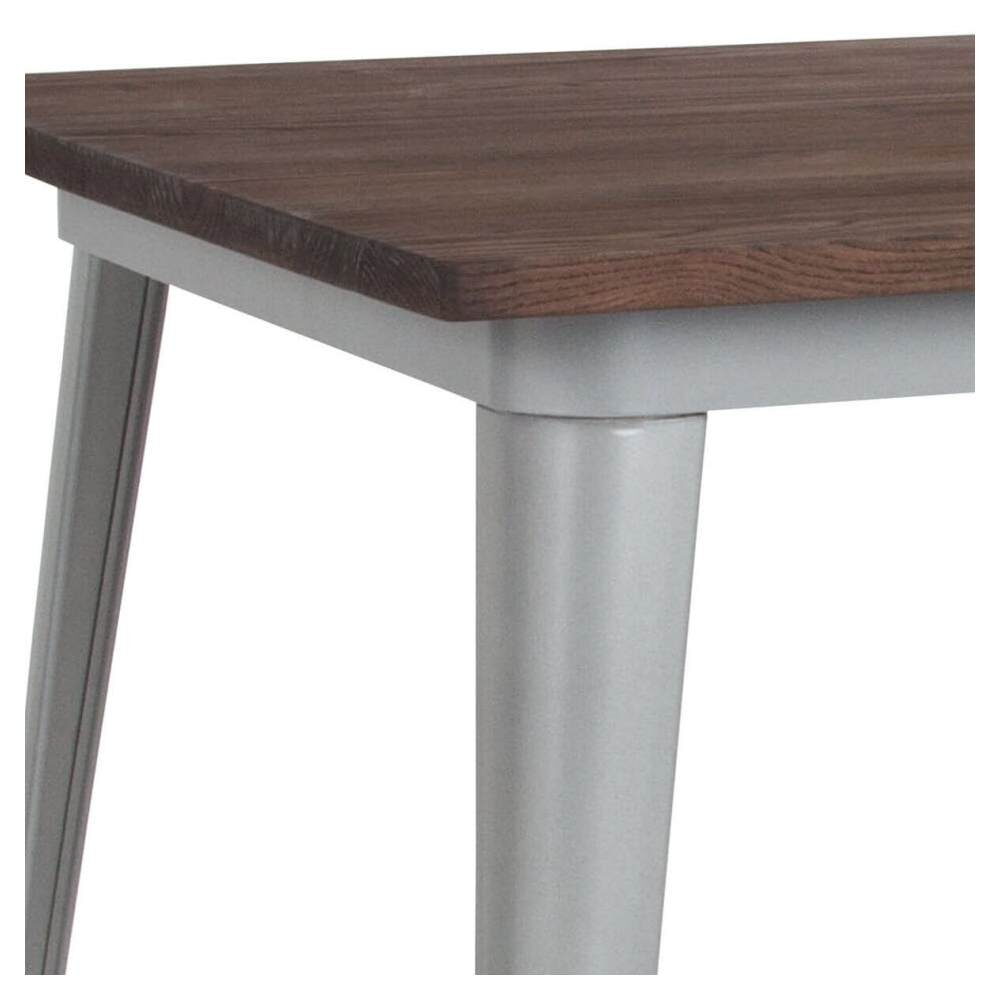 Dark Walnut Wood Top Industrial Silver Table