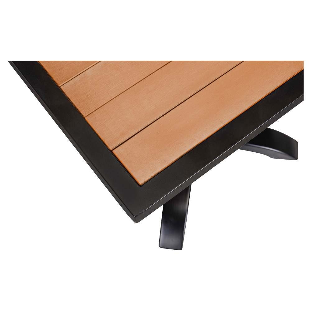 Faux Teak Top Black Aluminum Patio Table