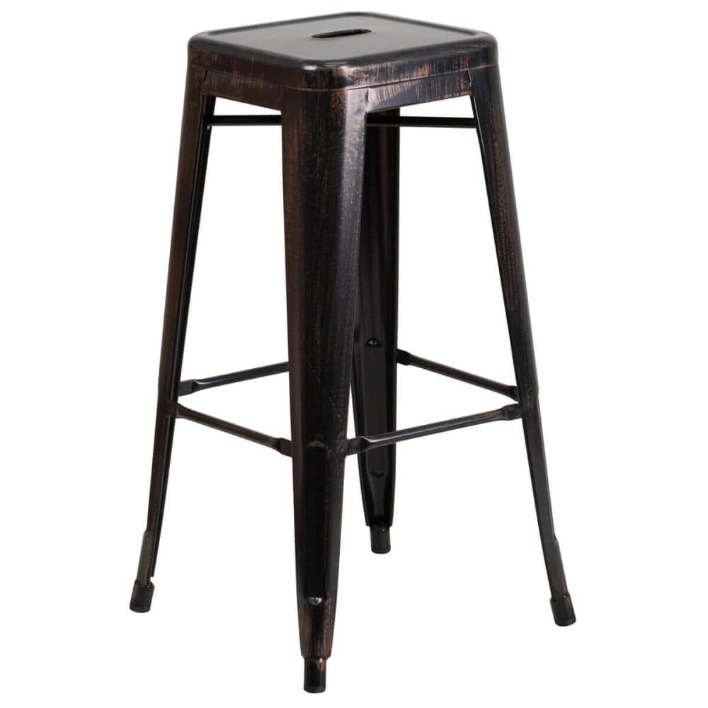 Black-Antique Gold Bar Stool, Backless Bistro-Style