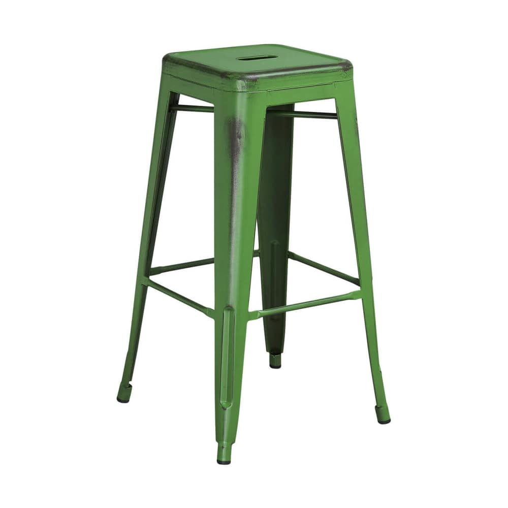 Distressed Green Bar Stool, Backless Bistro-Style