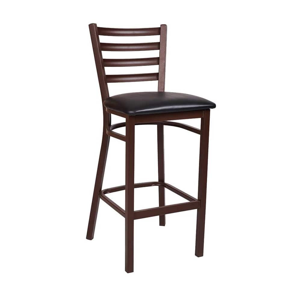 Brown Finish Metal Ladder-Back Bar Stool
