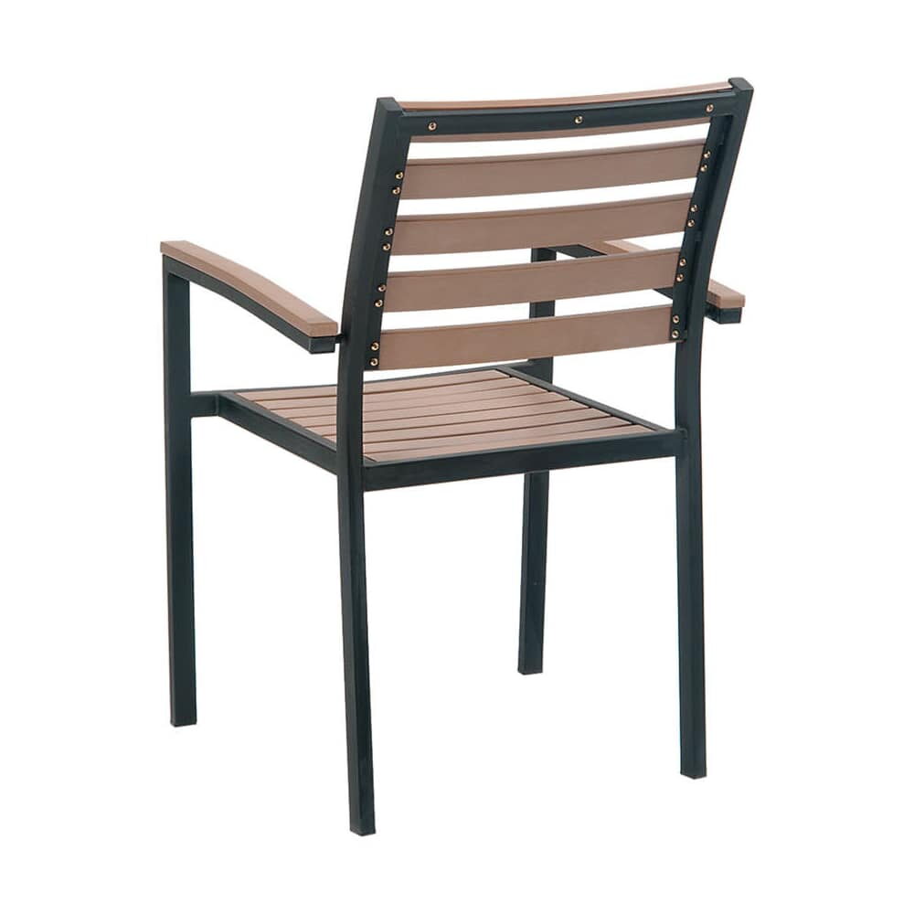 Natural Finish Faux Teak Black Metal Armchair