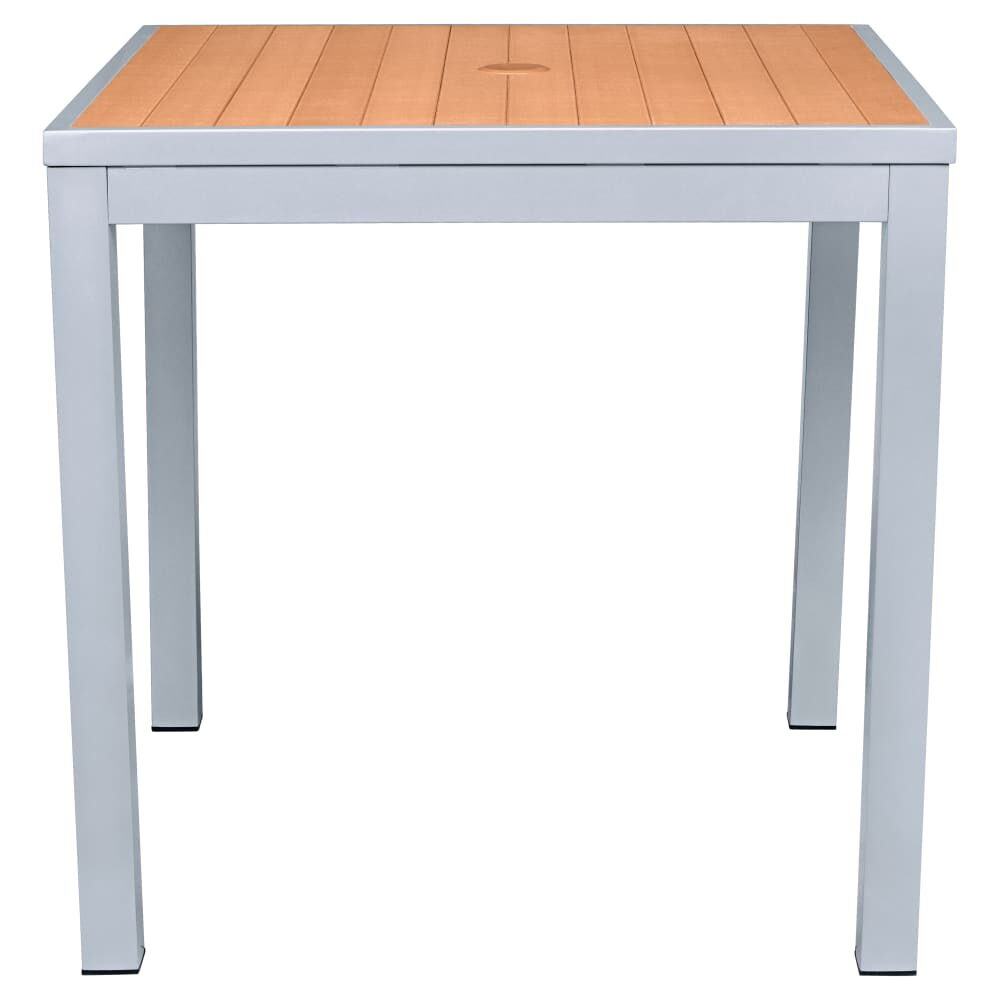 Gray Finish Faux Teak Aluminum Outdoor Table