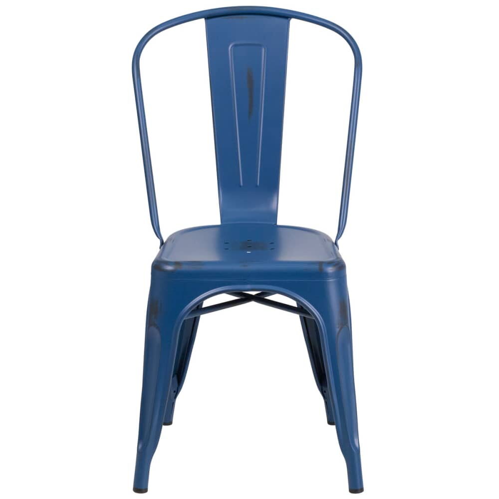 Distressed Dark Blue Finish Bistro-Style Metal Chair