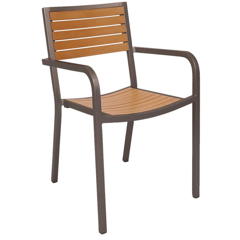 Faux Teak Rust Colored Aluminum Patio Armchair