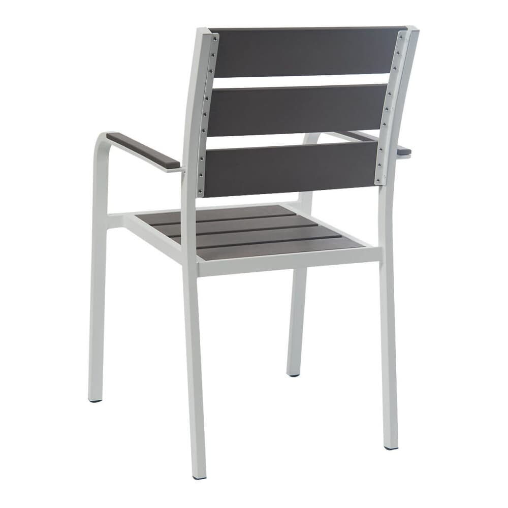 Gray Faux Teak White Aluminum Patio Armchair